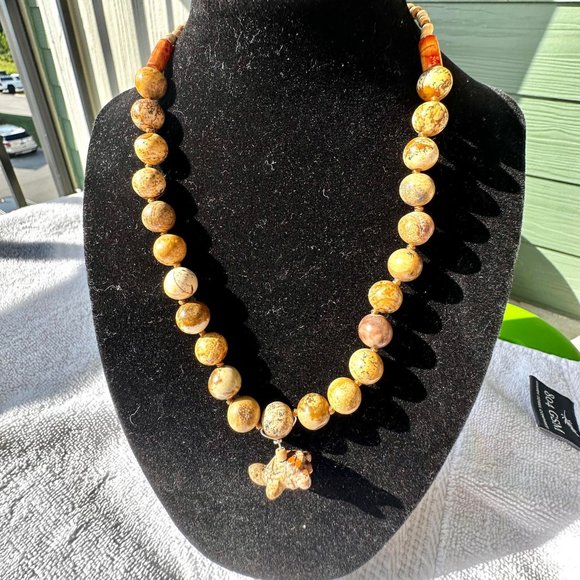 16" Stone Beaded Picture Jasper Necklace and Matching Earrings - Picture 4 of 13